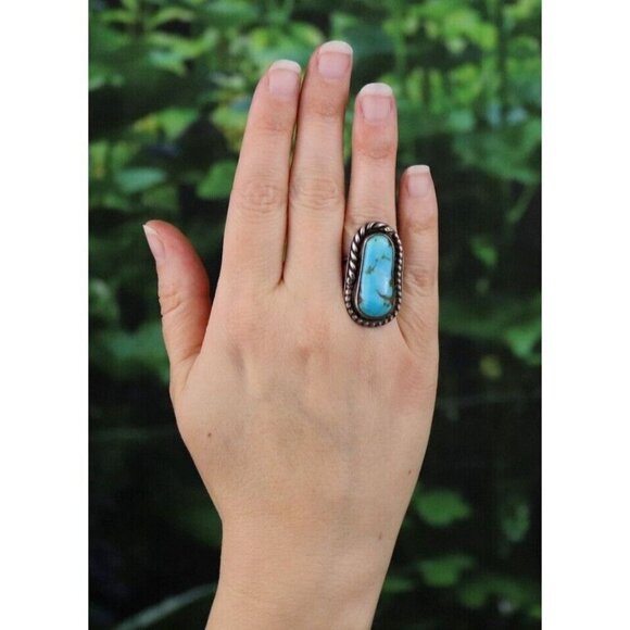 Sterling Silver Natural Turquoise Ring Size 5 - Picture 2 of 7